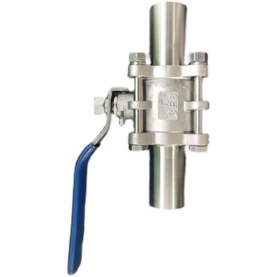 China General Sanitary Extended Butt Weld Stainless Steel Ball Valve 3 PC Type With Pneumatic Actuator for sale