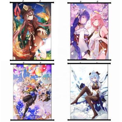 China Wholesale Customized Modern With Drawings Anime Game Genshin Impact Cartoon Character Poster Scroll Painting 40*60cm for sale