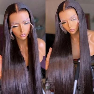 China Silky Straight Wave Brazilian Virgin Remy Hair Lace Wigs Pre Plucked Deep 13X4 Density T Shape 150% Middle Part HD Lace Frontal Hair Wigs for sale