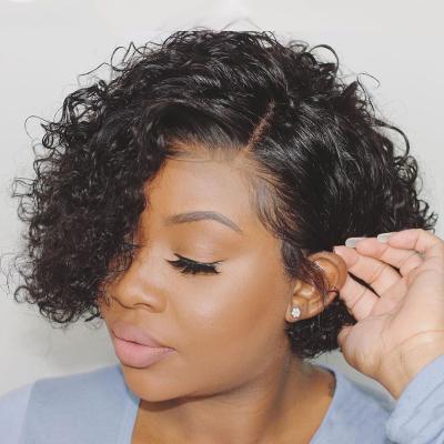 China Brazilian Water Wave Hair Water Wave Pixie Cut Short Full Lace Braided Wig For Black Women for sale