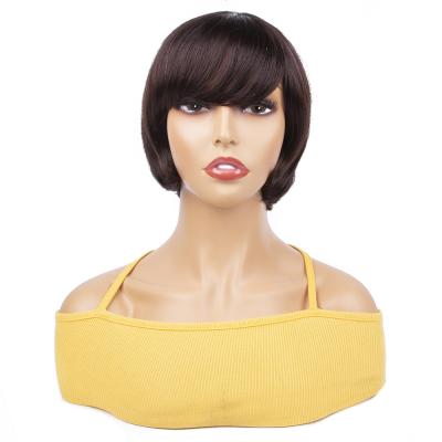 China Silky Straight Wave Short Pixie Cut Wigs Natural Full Machine Made Wig With Bangs Short Bob Wigs For Black Women for sale