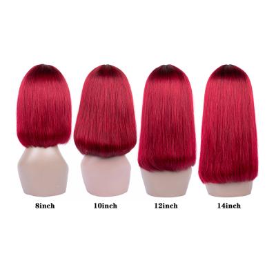 China Short Straight Bob Wigs Striaght Hair 1B 99j Ombre Burgundy Wine Red Silky Brazilian Hair With Neat Bangs for sale