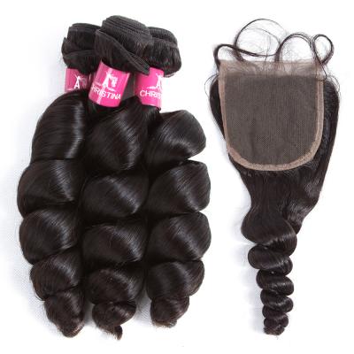 China Soft Loose Wave and Smooth Loose Wave Brazilian Hair Extensions with Lace Headbands Closure, Virgin Hair Bundles with Closure for sale