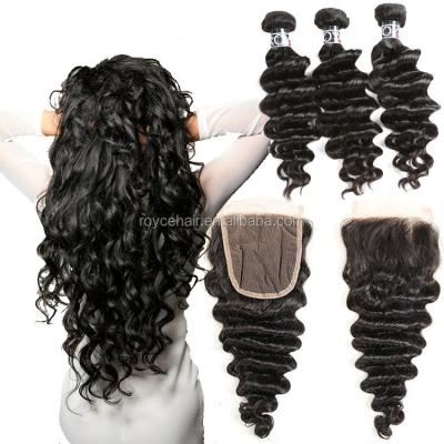 China No Bad Smell Brazilian Raw Hair Natural Deep Wave 3 Bundles With 4x4 Lace Up Closure Hair Extension Online Order for sale