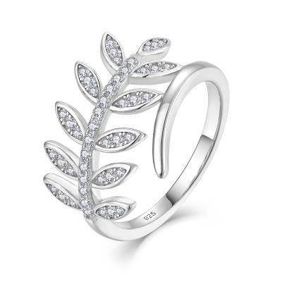 China CLASSIC New Design Luxury Silver Plated Leaf Shaped 925 Sterling Silver Clear CZ Rings Women Sell Ring Silver Jewelry Wholesale Open for sale