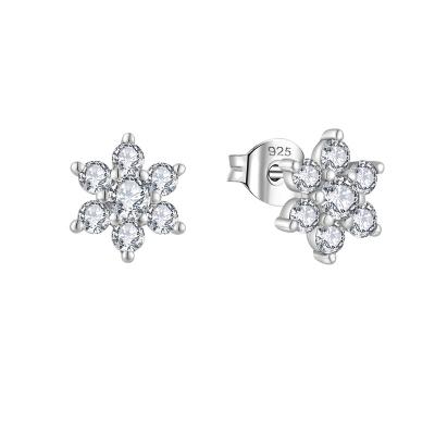 China Vintage Fashion Wholesale Jewelry 925 Sterling Silver White Gemstone Flower CZ Stud Earrings Shaped Stud Earrings Girls for sale