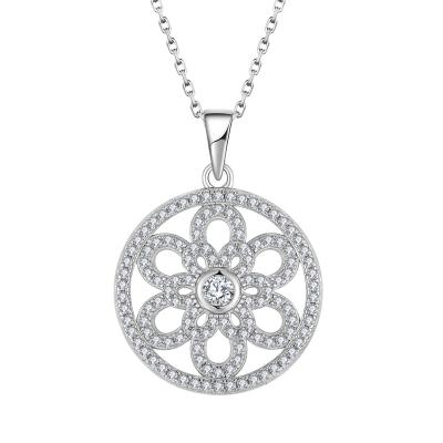 China CLASSIC High Quality 925 Sterling Silver Rhodium Plated White Zircon Necklace Flower Necklaces CZ Pendant Necklace Jewelry For Women for sale