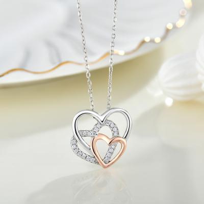 China Vintage Fashion Jewelry Romantic Heart Necklace 925 Sterling Silver Stone Diamond Heart Pendant Necklace For Women for sale