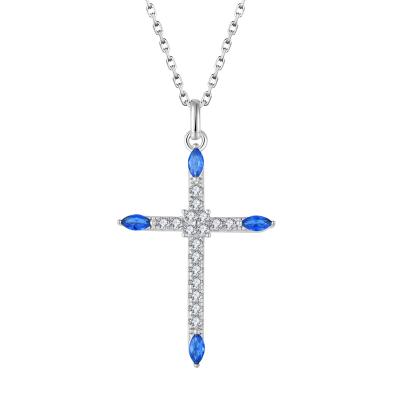 China New Hiphop Style Rhodium Plated Cross Diamond Pendant Necklaces Sterling Silver Jewelry 925 Jewelry Men Women HipHop Necklaces for sale