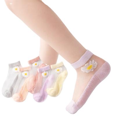 China Antibacterial Children Thin Daisy Crystal Silk Pattern Girl Summer Socks Boat Socks for sale