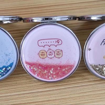 China Mini Pocket Mirror PU Compact Mirror With Dynamic Liquid for sale