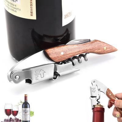 China Viable All In A Wine Bar Waiters Bartenders Foil Cutter Handle Corkscrew Wooden Beer Wine Bottle Opener for sale