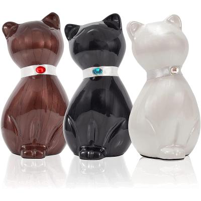 China Viable Remember Cremation Keepsake Pets Strong Alloy Cat Memorial Urn Container Metal Bronze Black White Ashes for sale