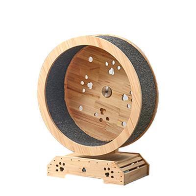 China Wooden Spinning Kitty Cat Exerciser Wheel Tree Built-in Wheel For All Things Running Spinning Scratching Napping Climbing for sale