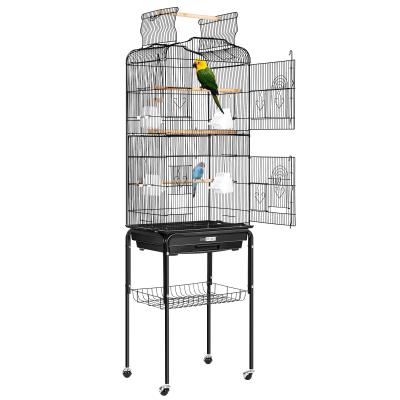 China Breathable Wrought Iron Bird Cage With Play Top And Roll Stand For Parrots Conures Parakeet Cockatiel Parakeets for sale