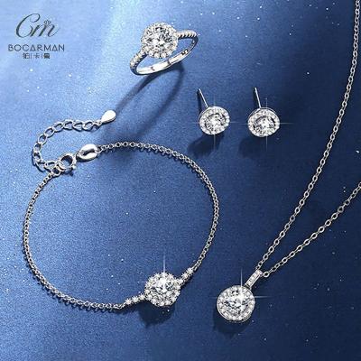 China CLASSIC Wholesale Solid 925 Sterling Silver Moissanite Stone Ring Earring Necklace Jewelry Set Set Wedding Jewelry Set For Women for sale