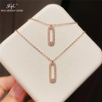 China Other Natural 18K Gold Paper Clip Diamond Clavicle Necklace Ins Cool Style 0.151 CT Natural Diamond Pendant for sale