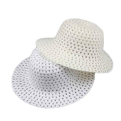 China Comfotable Designer Custom Logo Girl Sun Shade Baby Hollowed Out Straw Weave Rattan Paper Beach Bucket Hat Hats for sale