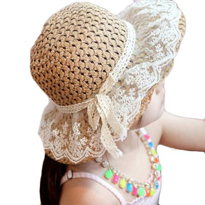 China High Quality Comfotable Fashion Summer Girls Kids Casual Fisherman Straw Rattan Bucket Hat Sunscreen Lace Beach Caps for sale