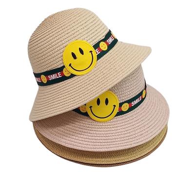 China Comfotable Summer Beach Sunshade Baby Sunscreen Travel Face Pool Sandy Beach Straw Rattan Weave Hat Smile Top Hats for sale