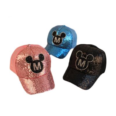 China Breathable Mesh Boys And Girls Sequin Kids Trucket Baseball Cap Hat Comfotable Kids Visor Protection for sale