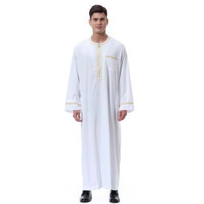 China Polyester 3CN01M Arabian Style Middle East Islamic Clothing Printed Round Neck Abaya Mens Long Robe Muslim Prayer With Zipper for sale