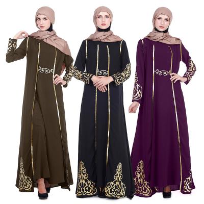 China Muslim Wear 3CN10W 2 Piece Thin Muslim Women Pure Middle East Cotton And Canvas Digital Printing Hemp Long Robe Wedding Dresses With Cloak Set for sale