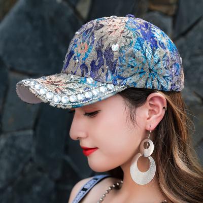 China COMMON New Fashion Classic Lace Women Shapes Hip Hop Diamonds Parasol Temperament Ponytail Trucker Cap Hats Cymophane for sale