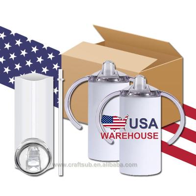 China Viable USA Warehouse 12oz 12oz Personalized Logo Child Double Wall Stainless Steel Sippy Cup Blank Sublimation Steel Tumbler With Handle Lid for sale