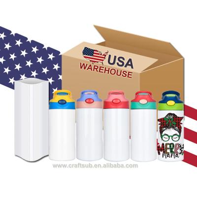 China Sustainable USA Warehouse 12oz 12oz Empty Kids Children Stainless Steel Sublimation Water Bottle With Leakproof Straw Lid And Handle for sale