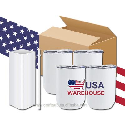 China Viable USA Warehouse 12oz Straight Insulated White Tumbler 12oz Stainless Steel Color Blank Sublimation Wine Cup With Slide Lids for sale