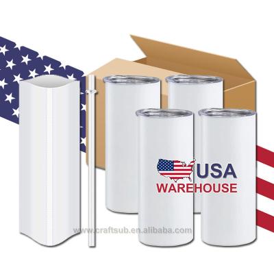 China Viable USA Warehouse 15oz 15oz Skinny Straight Sided White Empty Double Wall Stainless Steel Sublimation Tumbler Cup With Straw for sale