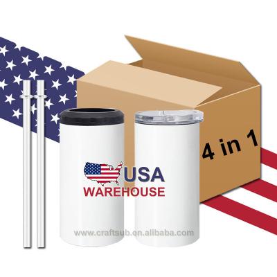 China Sustainable USA Warehouse 16oz 16 oz 4 in 1 Slim Double Wall Stainless Steel White Lean White Sublimation Beer Rack Insulated Can Cooler for sale