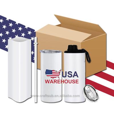 China Sustainable USA Warehouse 15oz Skinny Straight Empty Stainless Steel Sublimation Water Bottle Tumbler With Two Lids And Plastic Straw for sale