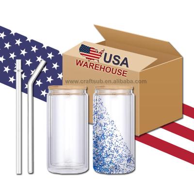 China Viable USA Warehouse 16oz 16oz Kids Mask Sublimation Double Wall Glassware Snowglobe Snowglobe Tumbler Cup With Pre Drilled Hole for sale