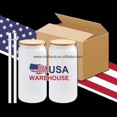 China Sustainable USA Warehouse 20oz 20 oz Custom Frosted Empty Beer Can Sublimation Glass Craft DIY Tumbler Cup with Bamboo Lid and Straw for sale