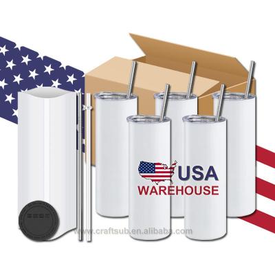 China Viable USA Warehouse Volume 20oz 20oz Skinny Straight White Stainless Steel Sublimation Mug Empty Mug Tumbler With Shrink Wrap Sleeves for sale