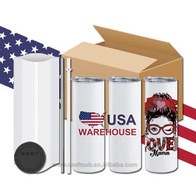 China Viable USA Warehouse Bulk 20oz Wholesale 20oz Stainless Steel Straight Lean Insulated Sublimation Tumblers Empty Mugs With Straw for sale