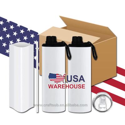 China US Warehouse Sustainable 20oz 20oz Stainless Steel Sublimation Sport Water Bottle Leakproof Straight White Empty Tumbler Cup With Lid 2 for sale