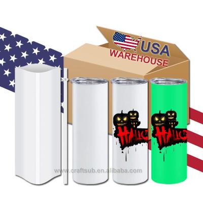 China Sustainable USA Warehouse 20oz 20oz Glow In The Dark Bright Skinny Straight Vacuum Stainless Steel Sublimation Tumbler With Shrink Wrap for sale