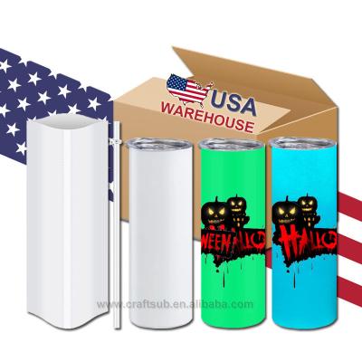 China USA Stock 20oz 20oz Luminous Glow in Dark Lean Straight Vacuum Stainless Steel Sublimation Tumbler with Straw and Lids for sale