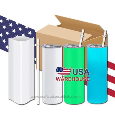 China Sustainable USA Warehouse 20oz 20oz Glow in Dark White to Green or Blue Lean Straight Empty Tumbler Stainless Steel Sublimation Cup for sale