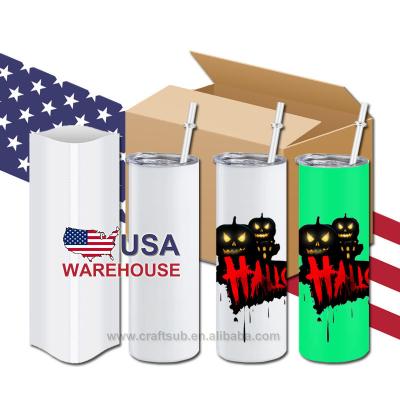 China Viable USA Warehouse 20oz 20oz Double Walled Lean Straight Luminous Coating Glow In The Dark Empty Sublimation Tumbler With Straw for sale