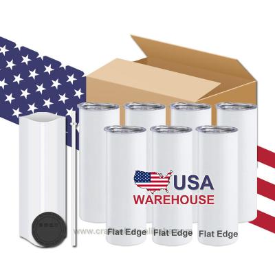 China Viable USA Warehouse 20oz 20oz Flat Edge Double Wall Stainless Steel Vacuum Insulation Blank Sublimation Tumbler With Lid And Straw for sale