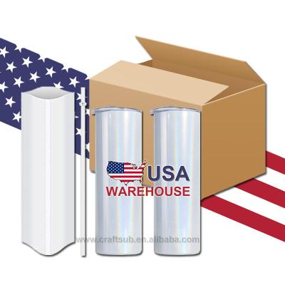 China Viable USA Warehouse 20oz 20oz Empty Double Wall Sublimation Mug Mug Tumbler Stainless Steel Lean Straight Silver White Glitter for sale