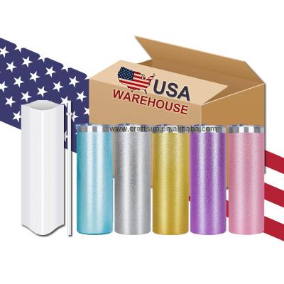 China Viable USA Warehouse 20oz Bulk Wholesale 20 oz Skinny Straight White Rough Stainless Steel Glitter Sublimation Empty Tumbler With Straw for sale