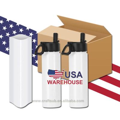 China Viable USA Warehouse 22oz Empty Straight White Tumbler Leak Proof 22oz Stainless Steel Sublimation Sport Water Bottle With Handle Lid for sale