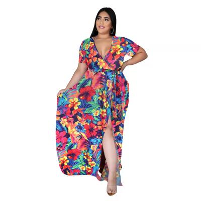 China New anti-static spring ladies plus size dresses printed split beach vacation casual dresses factory direct sales ladies plus size casual dress for sale