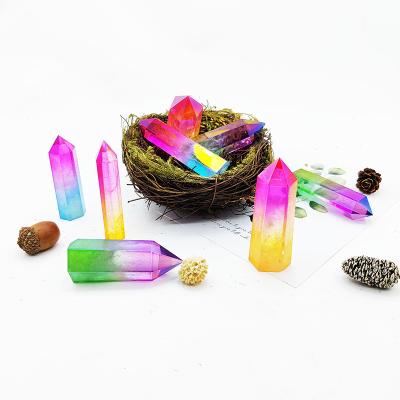 China China Wholesale Aura Crystal Wand Tower Angel Titanium Rainbow Plated Aura Crystal Points for sale