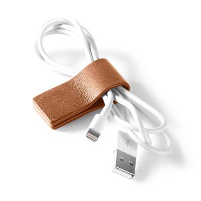 China For USB Organizer Customized USB Cable Holder PU Leather Phone Cord Winder Wrap Phone Charger Keeper For iPhone for sale